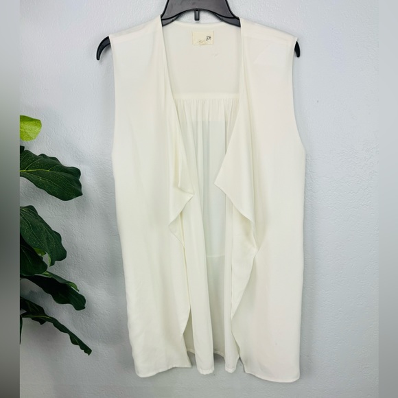 Jolt Chiffon White Draped Open Style Sleeveless Cardigan Midi Duster - Picture 2 of 7